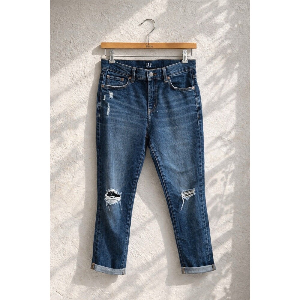 GAP Girlfriend Jeans Womens 27 / 4 Distressed Medium Wash Denim